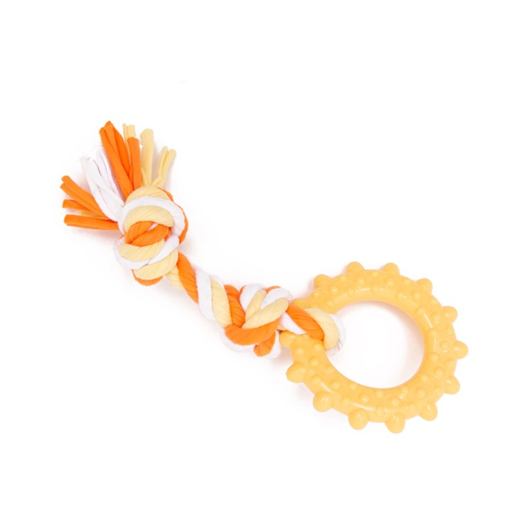 Small Cute Sun Ring & Jersey Rope Dog Toy image 1