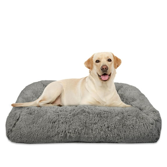 Vibrant Life Large Furry Bolster Dog Bed, Taupe, 36" x 27" Set image 4