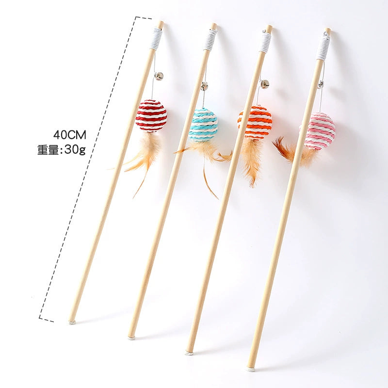 Cotton and linen wooden pole cat teasing stick image 1