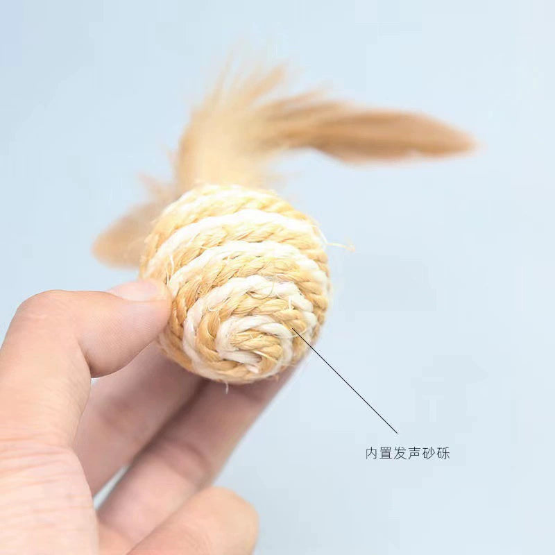 Feathered, bite resistant, vocalizable, cat scratching ball image 1