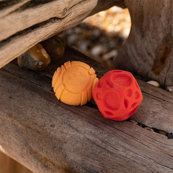 Red Irregular Ball & Orange Paw Ball Dog Toy image 1